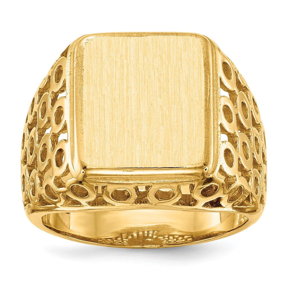 14k 11.5 x Rectangle Open Back Cut-out Circles Mens Signet Ring
