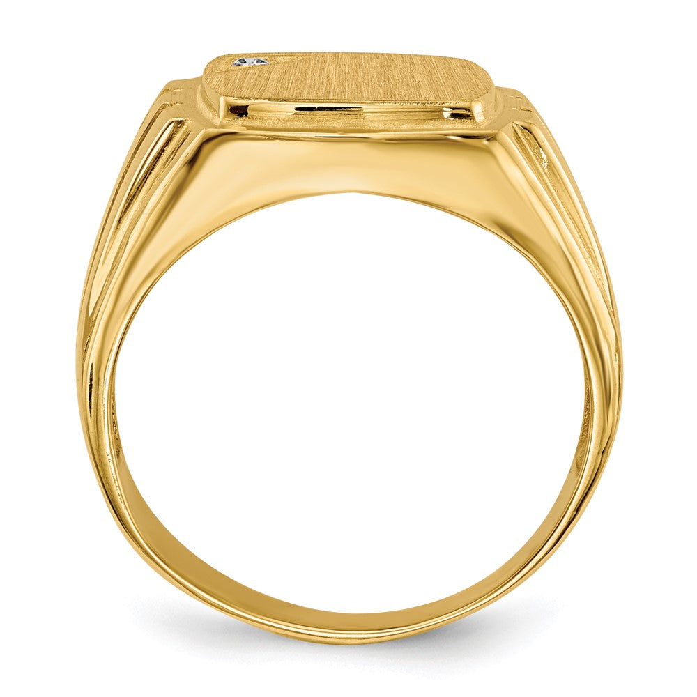14k 12.0x Grooved Sides Open Back AA Diamond Signet Ring
