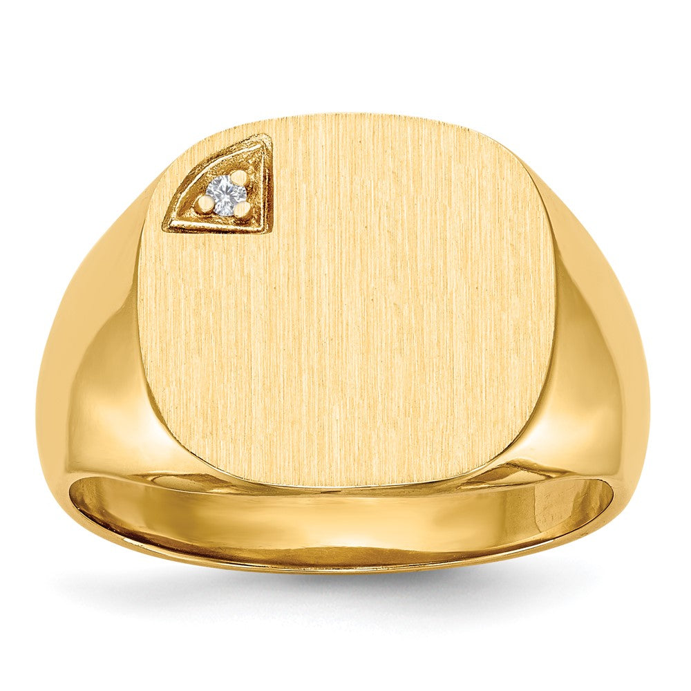 14k 1/2 point VS Diamond 15.0x Cushion Closed Back Mens Signet Ring