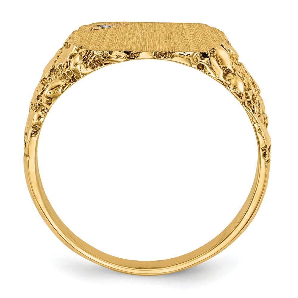 14k .01ct. AAA Diamond 11.5x Cushion Closed Back Nugget Signet Ring