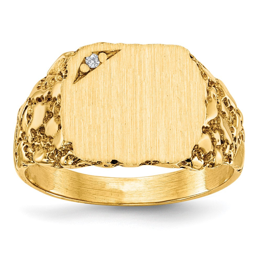 14k .01ct. VS Diamond 11.5x Cushion Closed Back Nugget Signet Ring