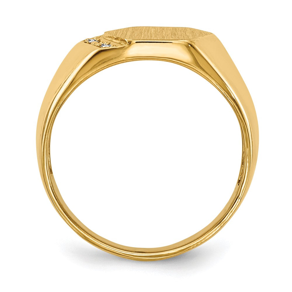 14k .01ct. VS Diamond 11.5x Hexagon Open Back Mens Signet Ring