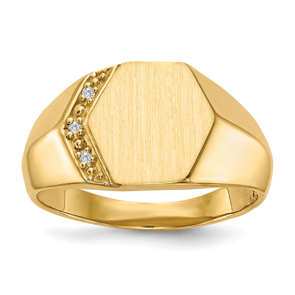 14k .01ct. AA Diamond 11.5x Hexagon Open Back Mens Signet Ring