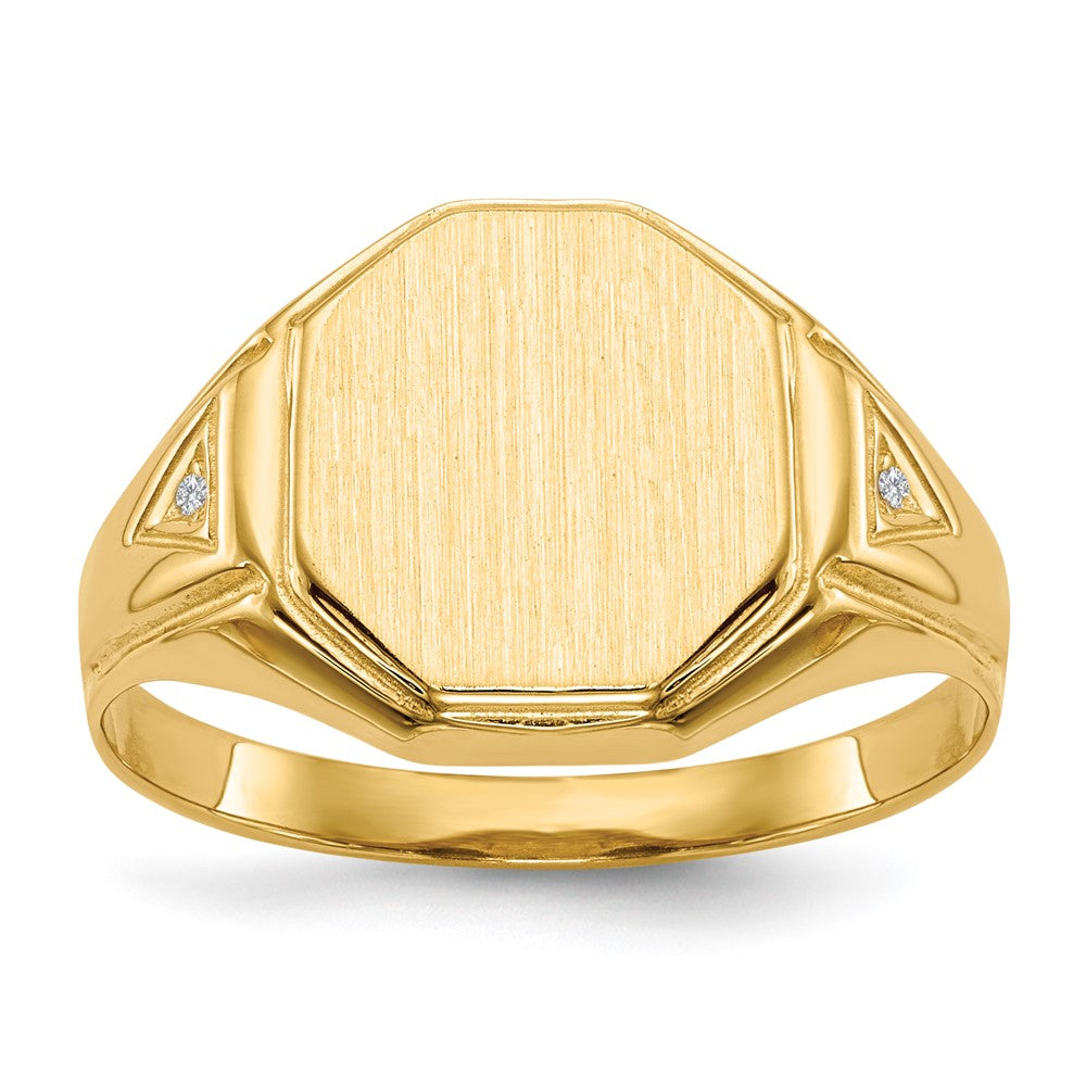 14k .01ct. AA Diamond 11.5x Octagon Open Back Mens Signet Ring