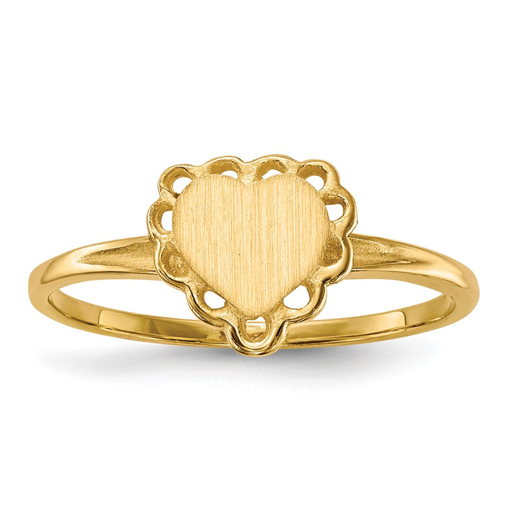 14k 6.5x Open Back Scalloped Edge Heart Signet Ring
