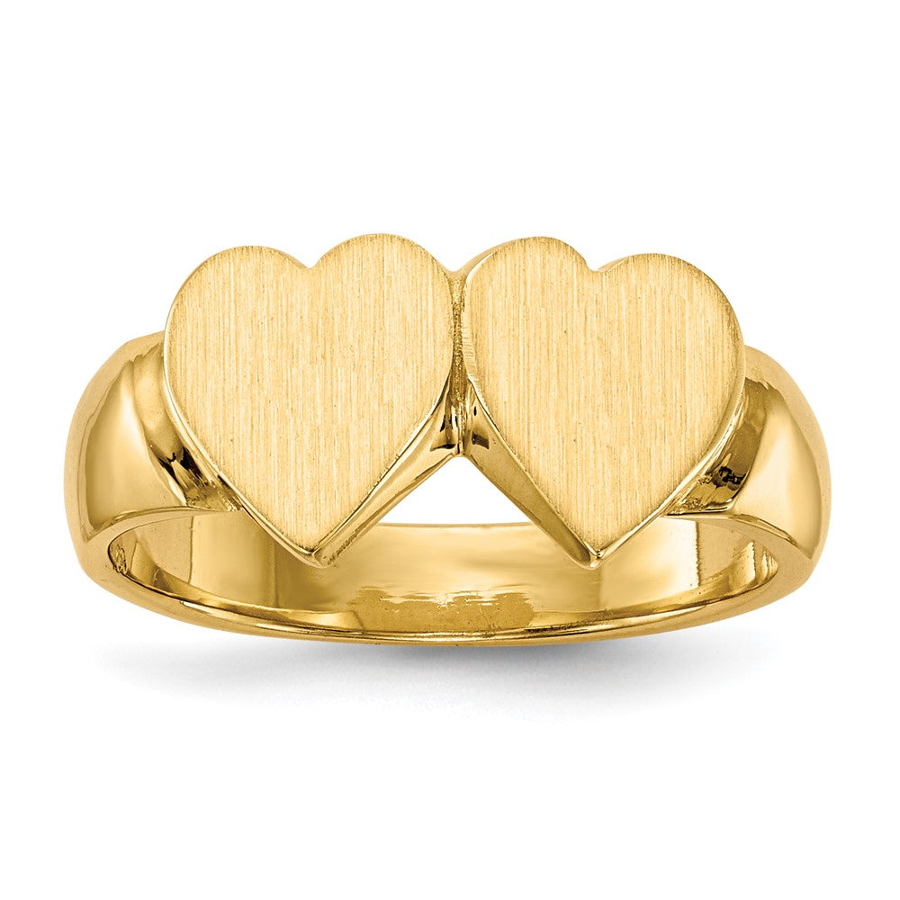 14k 8.0x Closed Back Double Heart Signet Ring