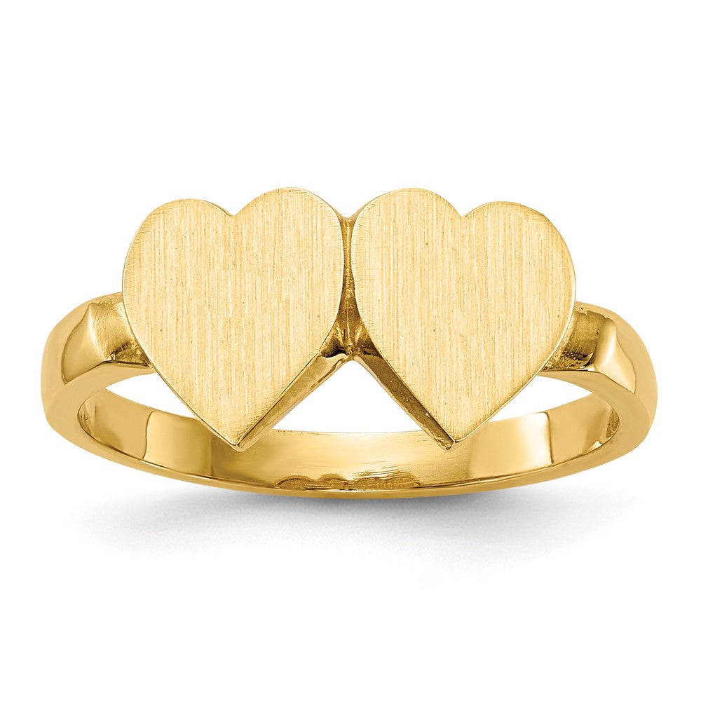 14k 7.5x Open Back Double Heart Signet Ring