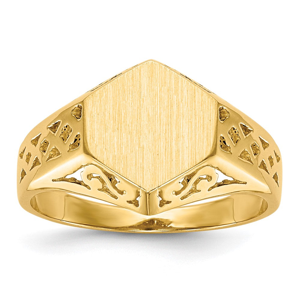 14k 9.5x Hexagon Open Back Signet Ring