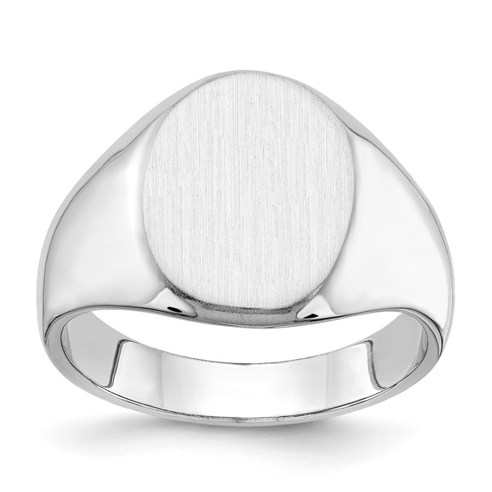 14k White Gold 11.5x Oval Closed Back Mens Signet Ring
