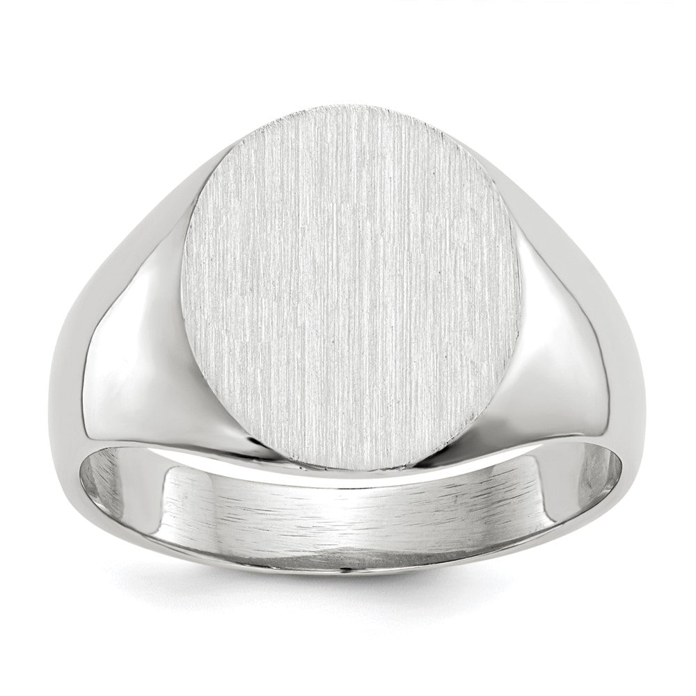 14k White Gold 12.0x Oval Closed Back Signet Ring
