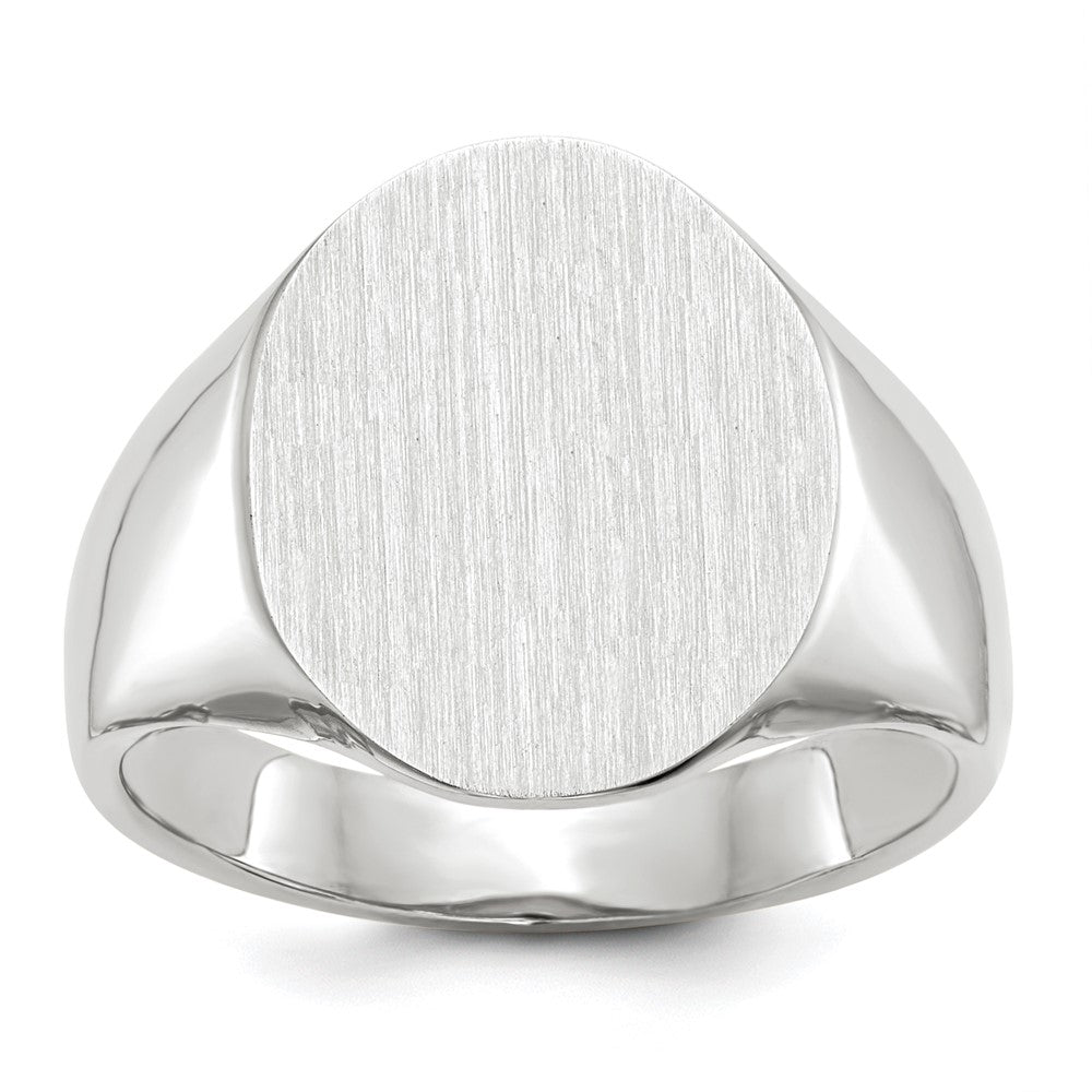 14k White Gold 15.0x Oval Closed Back Mens Signet Ring