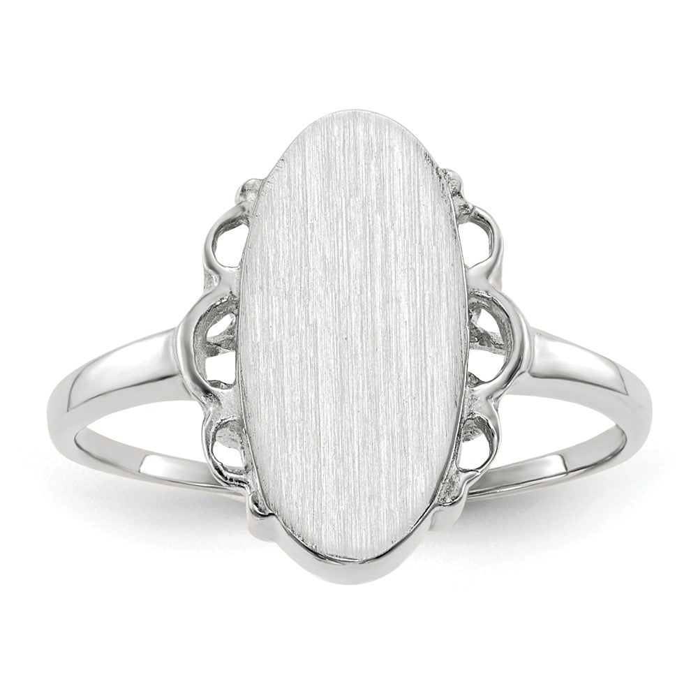 14k White Gold 7.0x Oval Open Back Scalloped Edge Signet Ring