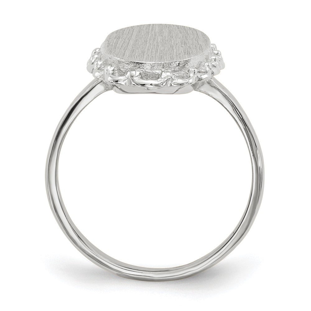 14k White Gold 10.5x Oval Open Back Scalloped Edge Signet Ring