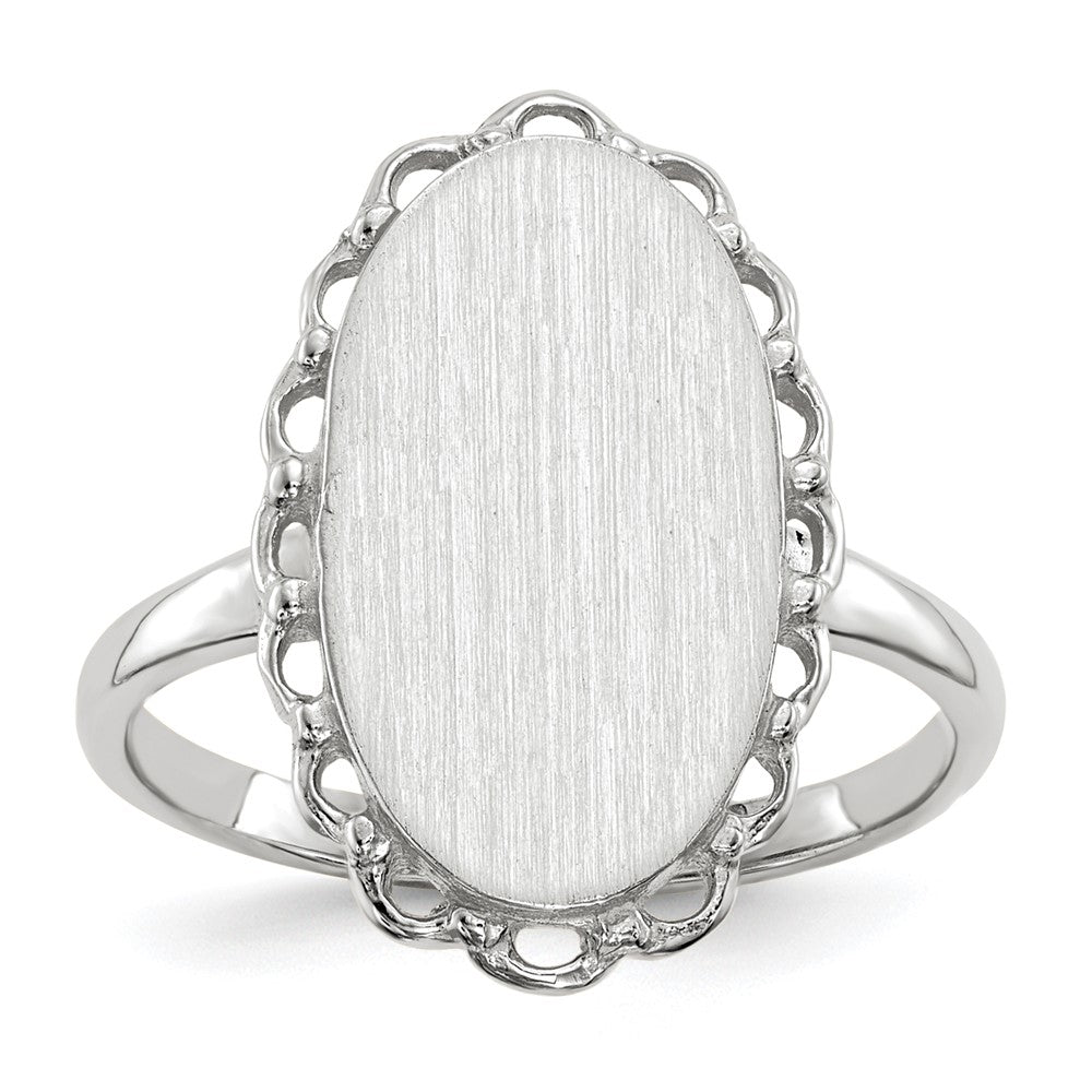 14k White Gold 10.5x Oval Open Back Scalloped Edge Signet Ring