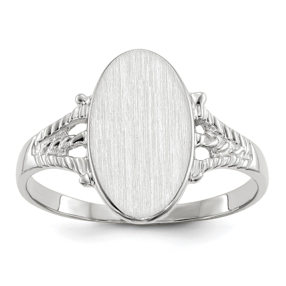 14k White Gold 8.5x Oval Closed Back Signet Ring