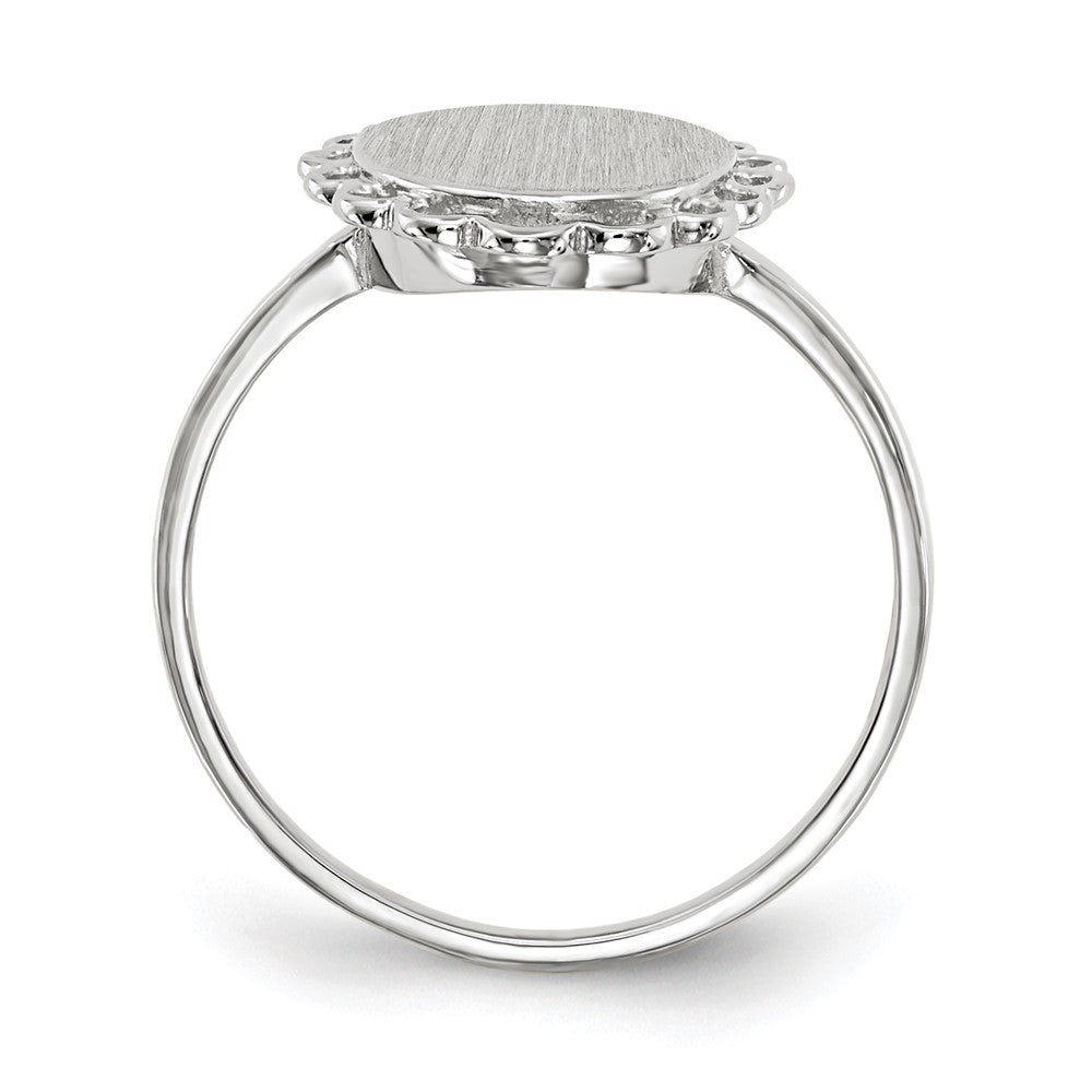 14k White Gold 9.0x Oval Open Back Scalloped Edge Signet Ring