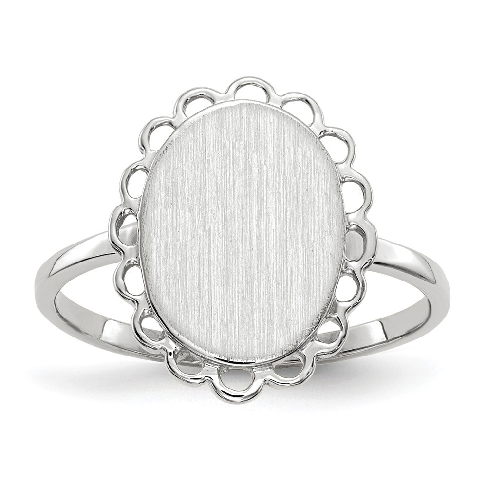 14k White Gold 9.0x Oval Open Back Scalloped Edge Signet Ring