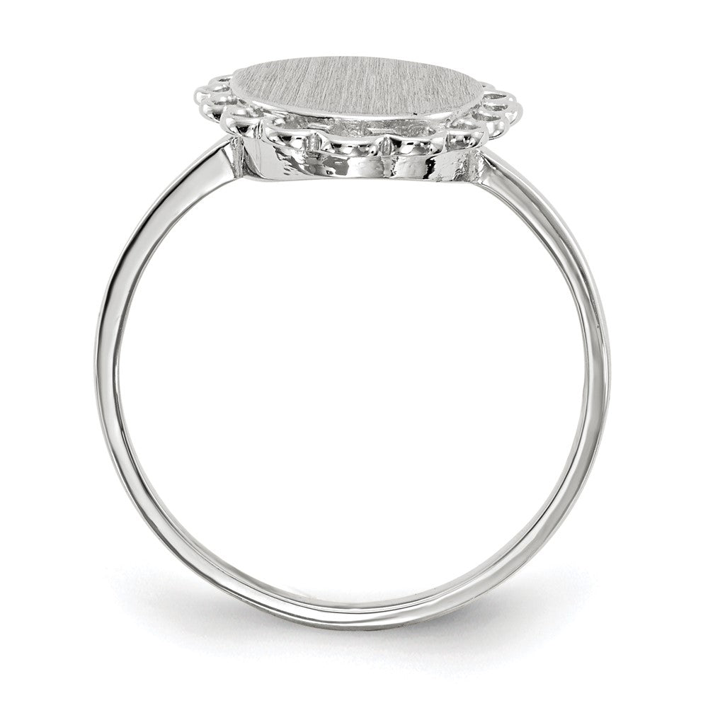 14k White Gold 8.5x Oval Open Back Scalloped Edge Signet Ring