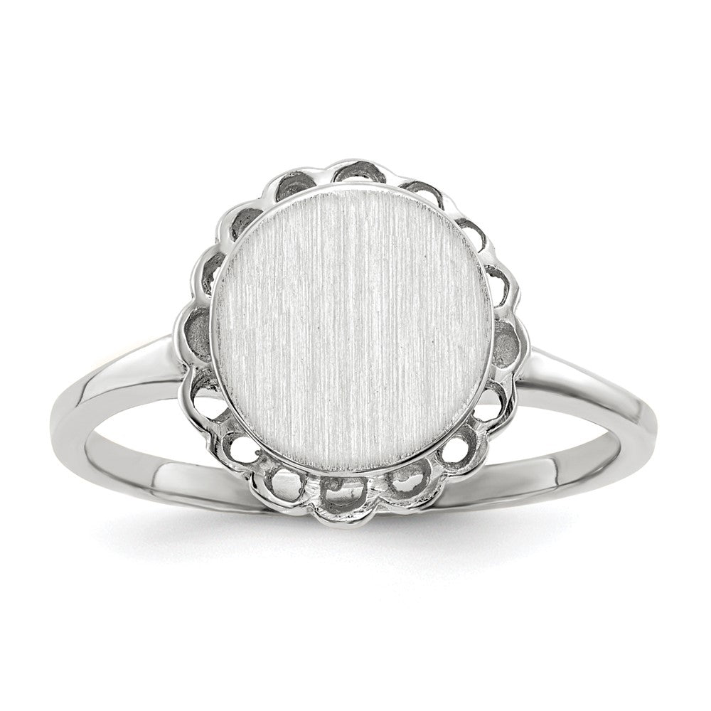 14k White Gold 8.5x Oval Open Back Scalloped Edge Signet Ring