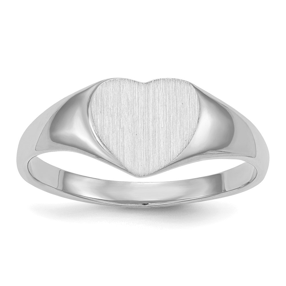 14k White Gold 8.5x Heart Closed Back Signet Ring