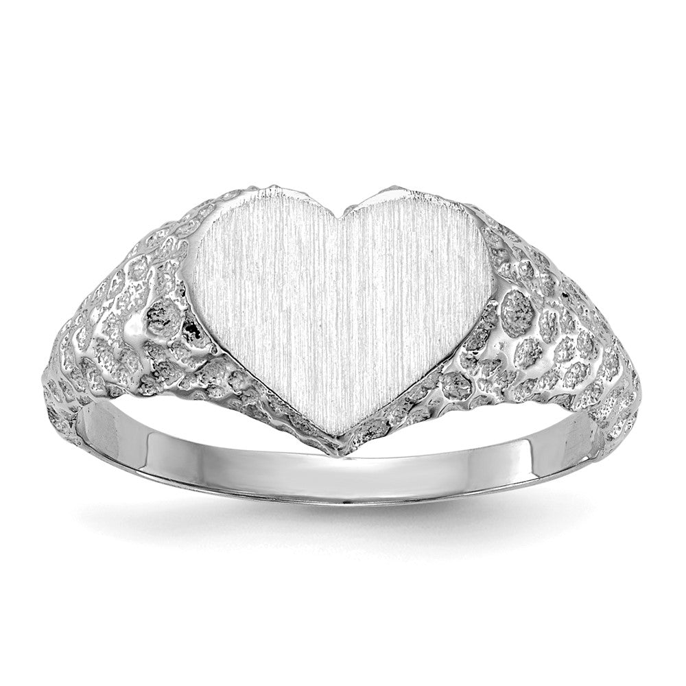 14k White Gold 8.0x Open Back Heart Signet Ring