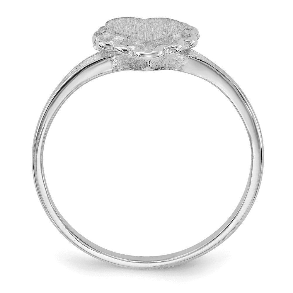14k White Gold 6.0x Heart Open Back Scalloped Edge Signet Ring