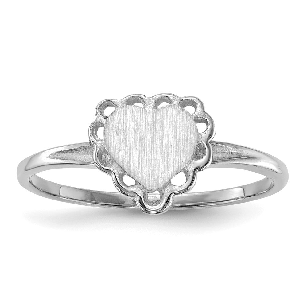 14k White Gold 6.0x Heart Open Back Scalloped Edge Signet Ring