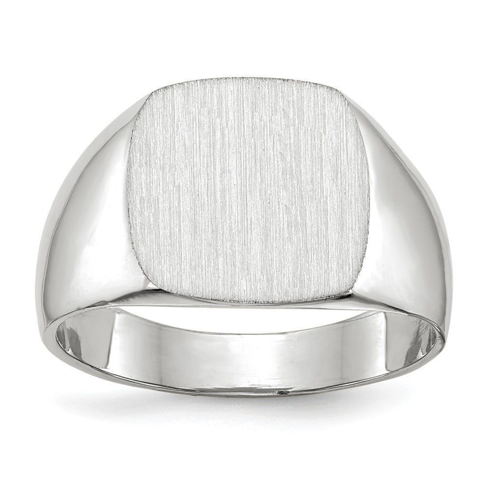 14k White Gold 12.5x Cushion Closed Back Signet Ring