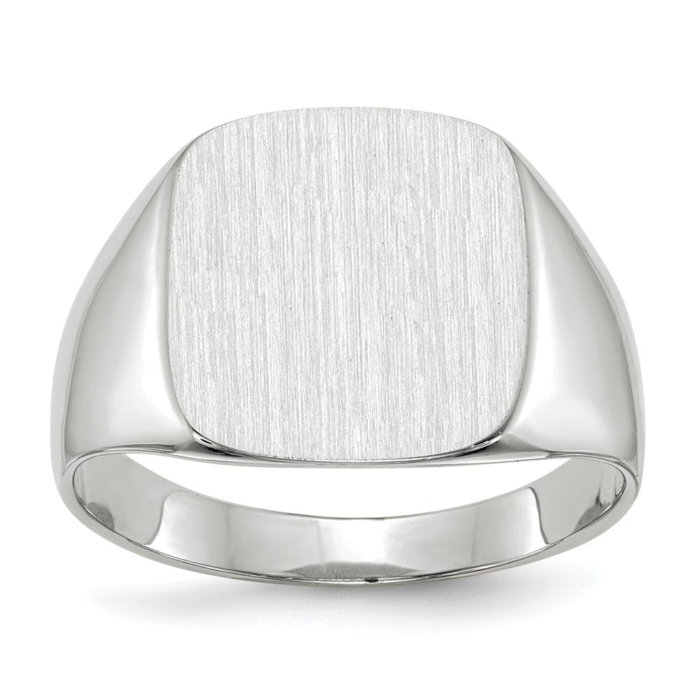 14k White Gold 13.5x Cushion Closed Back Mens Signet Ring