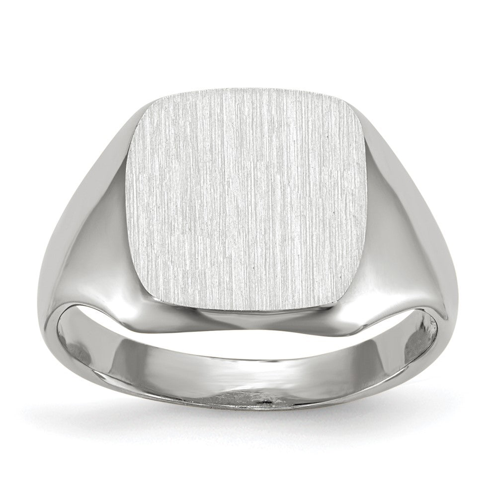 14k White Gold 10.5x Cushion Open Back Signet Ring