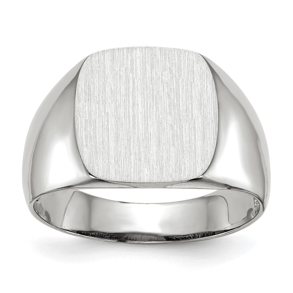 14k White Gold 12.5x Cushion Open Back Signet Ring