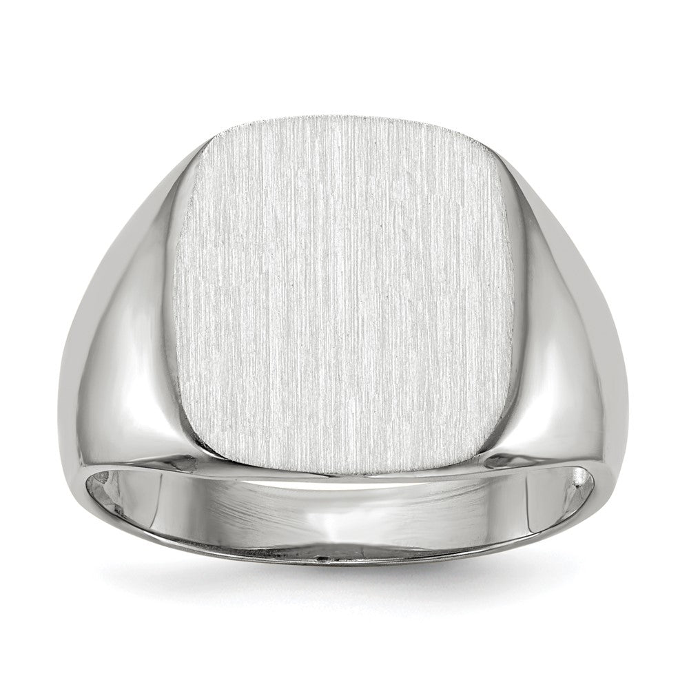14k White Gold 13.5x Cushion Open Back Mens Signet Ring