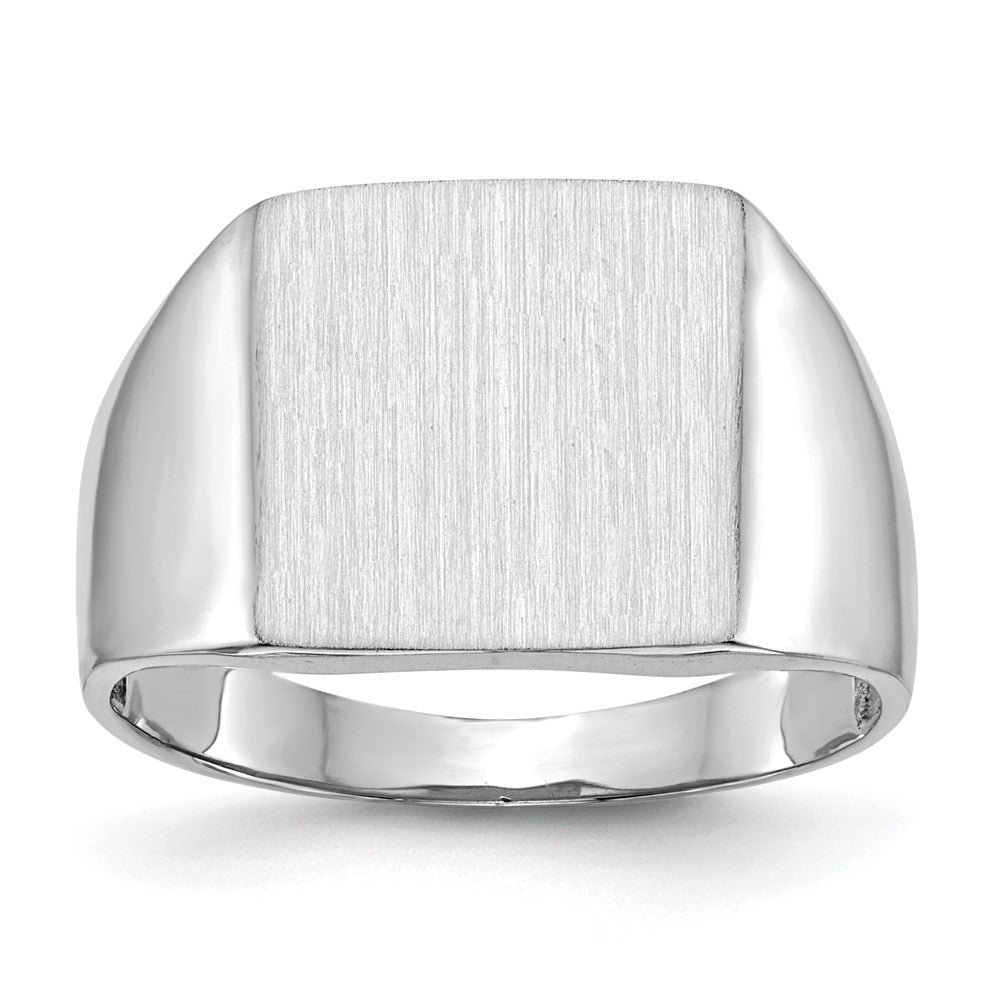 14k White Gold 13.0x Open Back Satin Mens Signet Ring