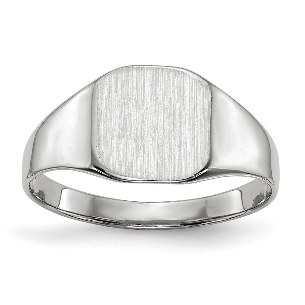 14k White Gold 8.5x Cushion Closed Back Signet Ring