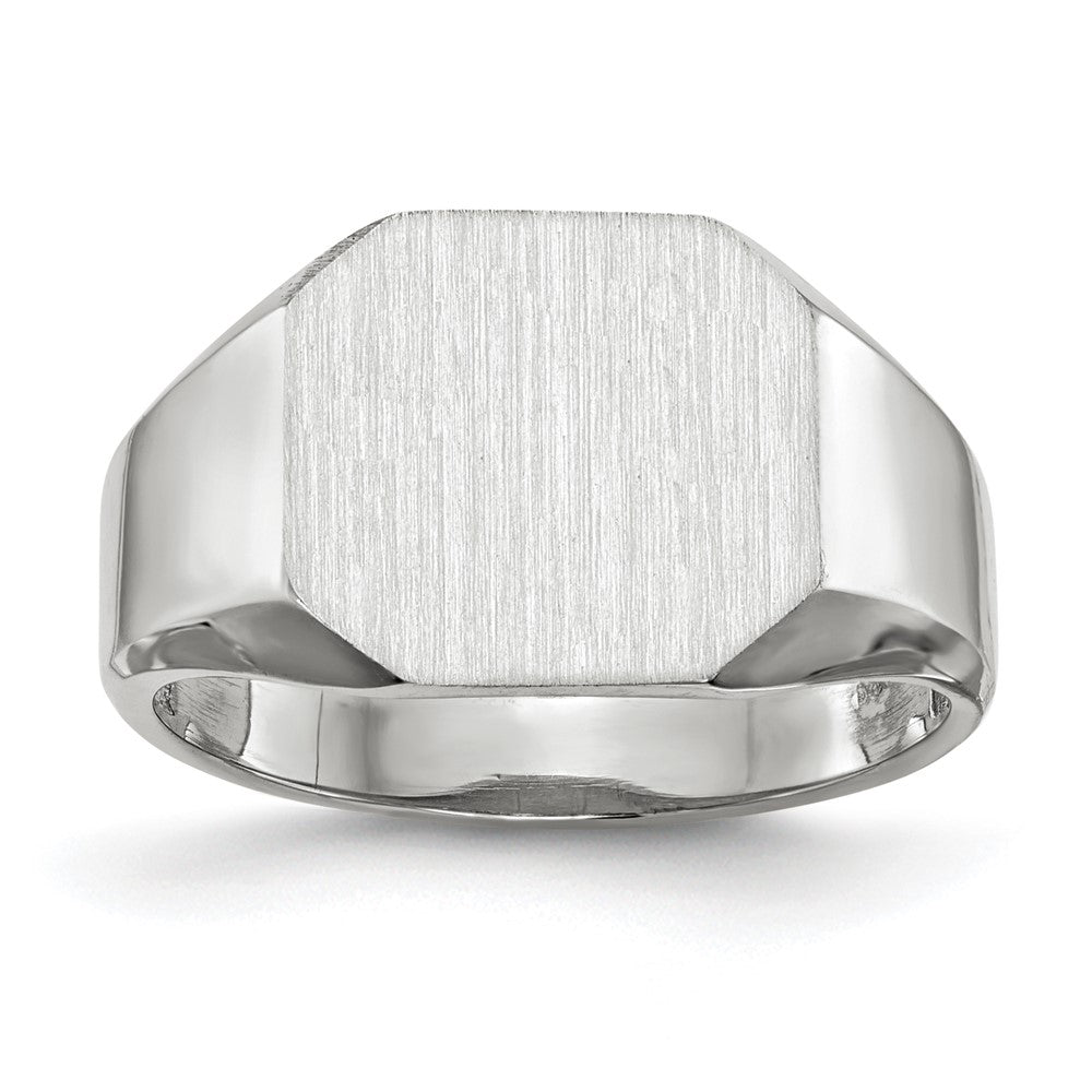 14k White Gold 11.0x Octagon Closed Back Mens Signet Ring