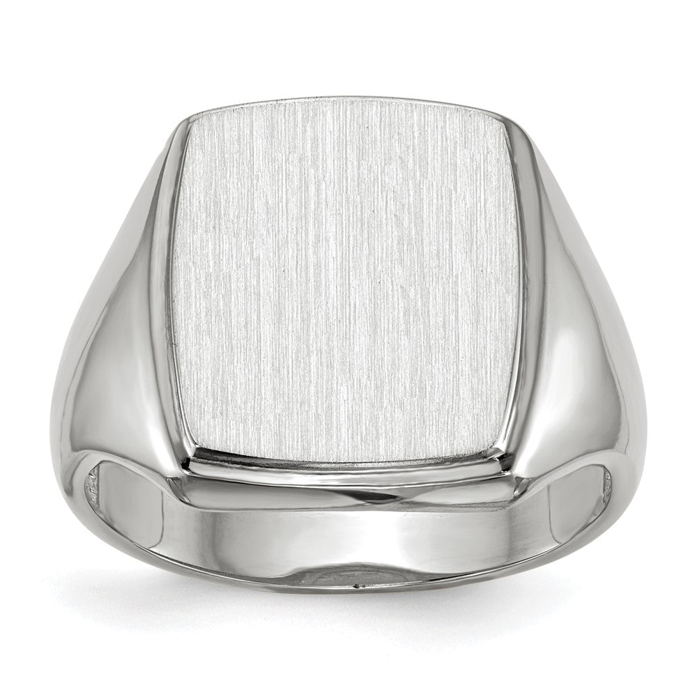 14k White Gold 13.0x Rectangle Open Back Mens Signet Ring