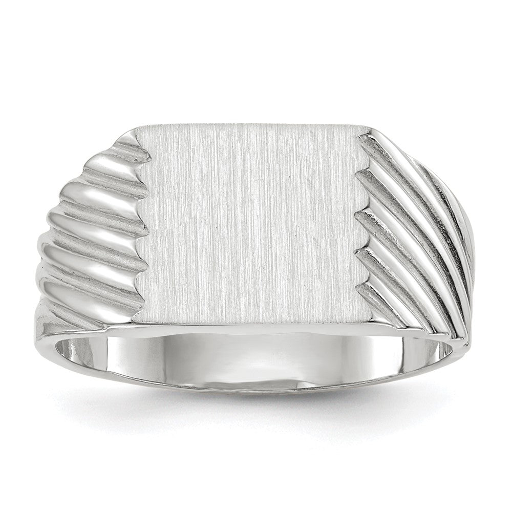 14k White Gold 9.0x Rectangle Closed Back Signet Ring