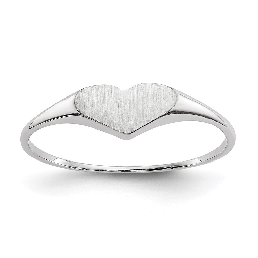 14k White Gold 8.0x Open Back Size 4 Childs Heart Signet Ring
