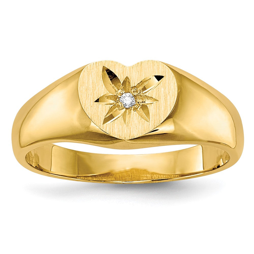 14k 1/2 point AAA Diamond 7.0x Open Back Size 3 Heart Signet Ring