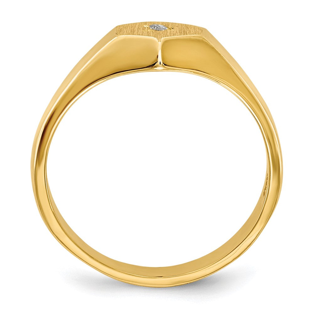 14k .02 carat AAA Diamond 5.0x Open Back Size 3 Hexagonal Signet Ring