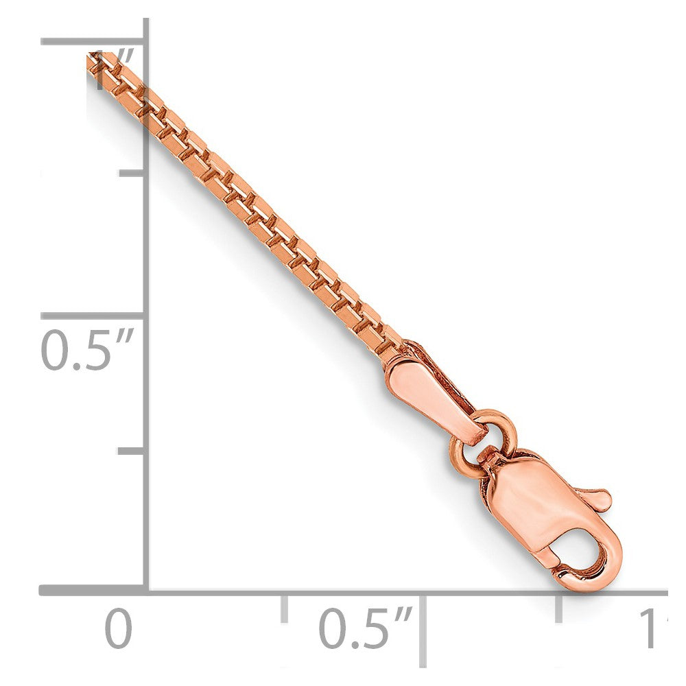 14K Rose Gold 7 inch 1.3mm Box Link with Lobster Clasp Bracelet