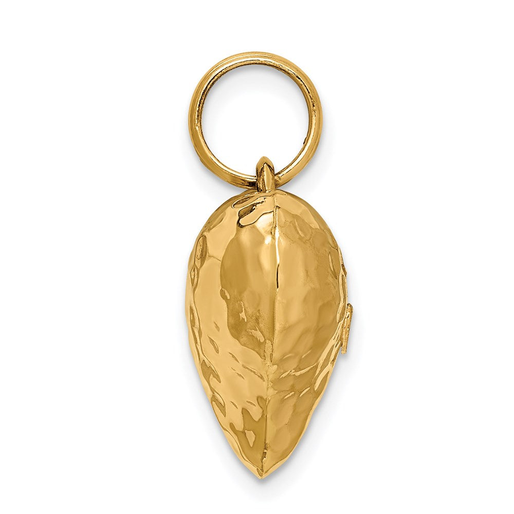 14K Polished and Hammered 3-D Puffed Heart Pendant