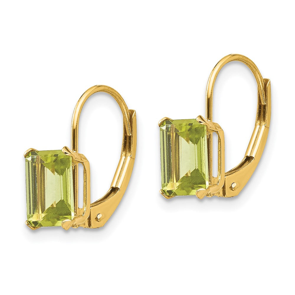 14k Madi K Emerald Shape Peridot Leverback Earrings