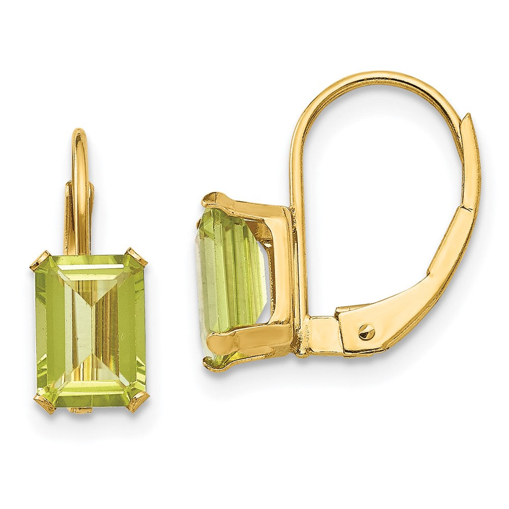 14k Madi K Emerald Shape Peridot Leverback Earrings