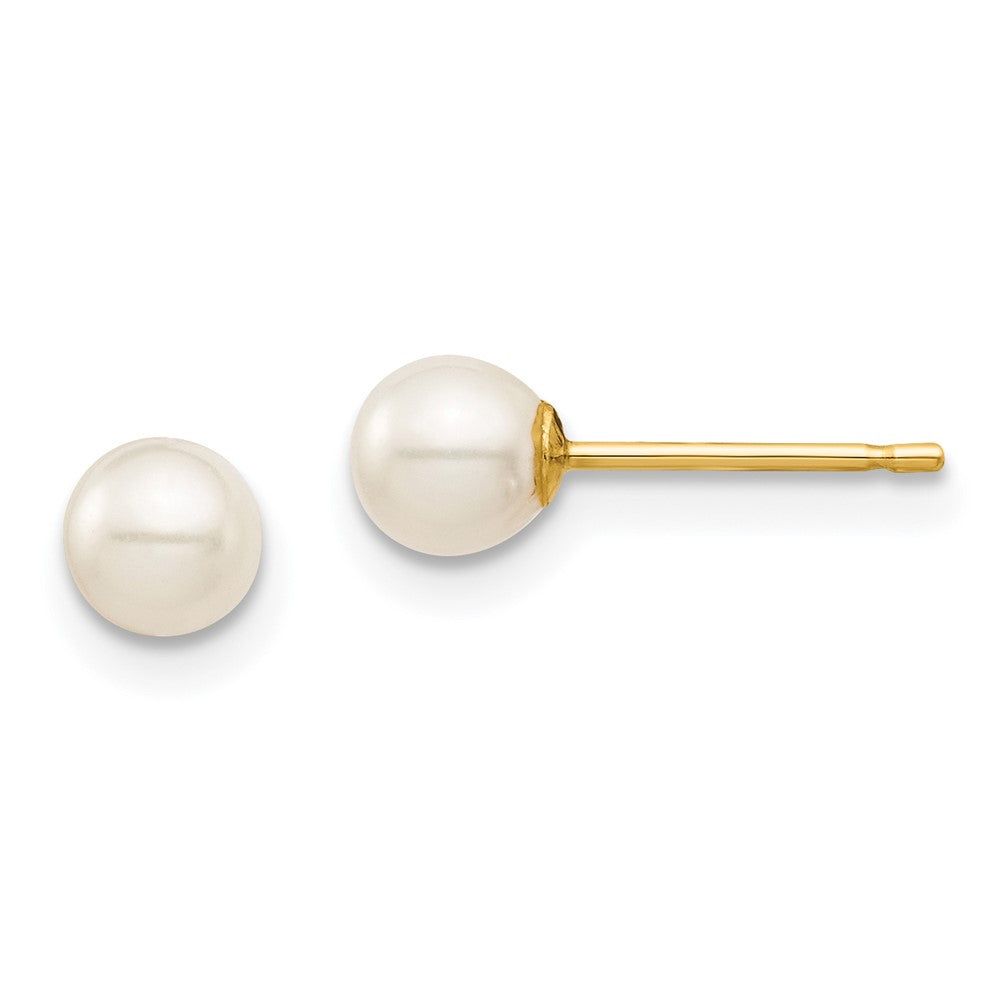 14k Madi K 4- White Round Freshwater Cultured Pearl Post Earrings with Silicone Backs