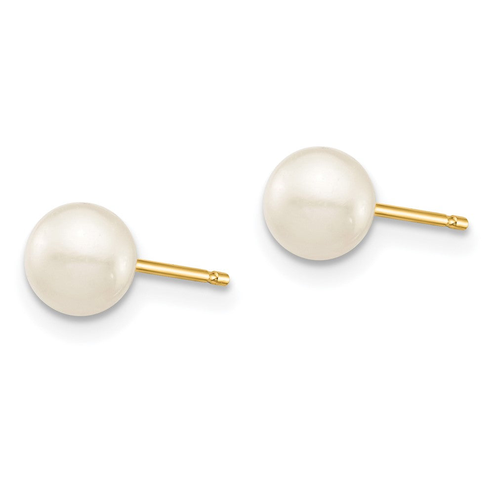 14k Madi K 5- White Round Freshwater Cultured Pearl Post Earrings with Silicone Backs