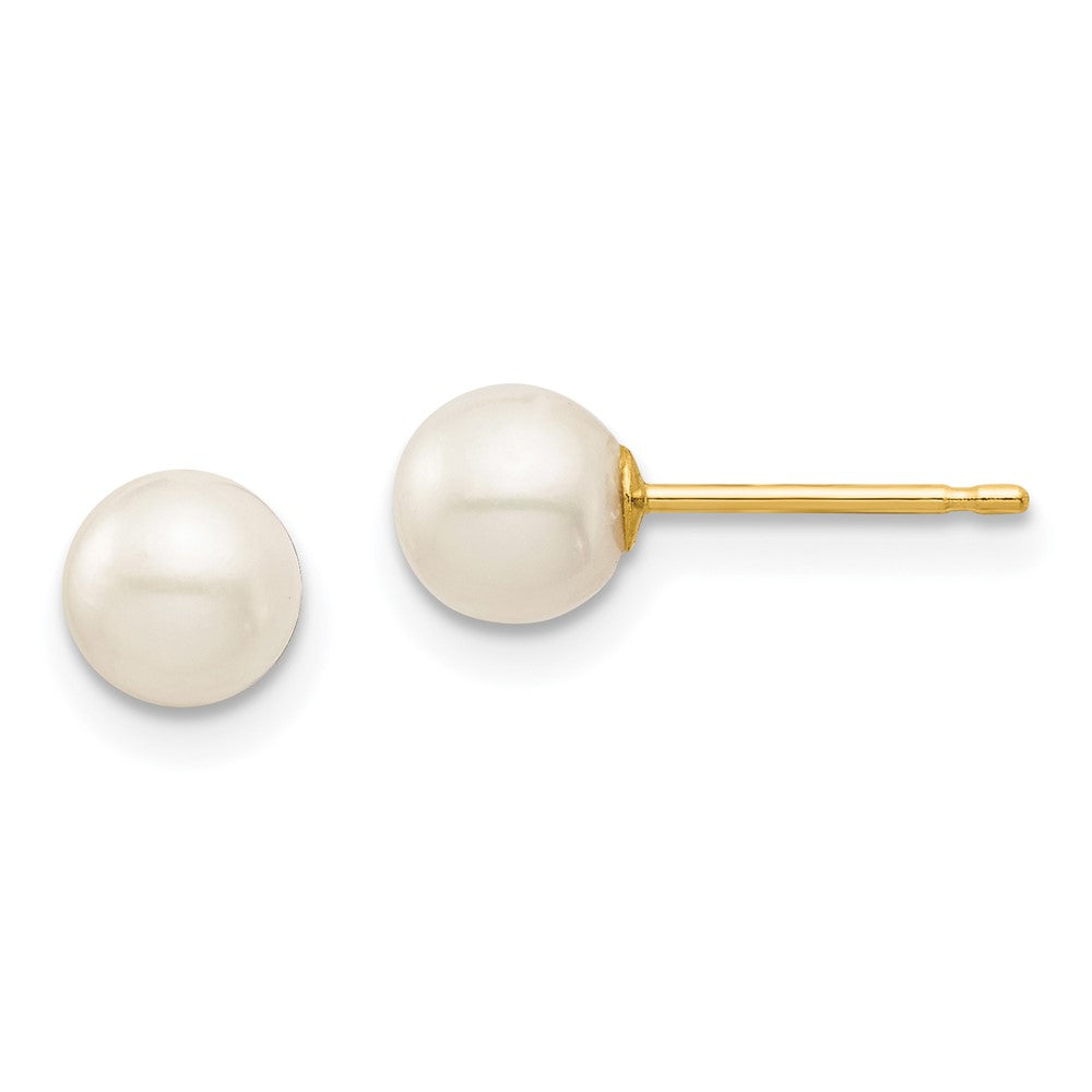 14k Madi K 5- White Round Freshwater Cultured Pearl Post Earrings with Silicone Backs
