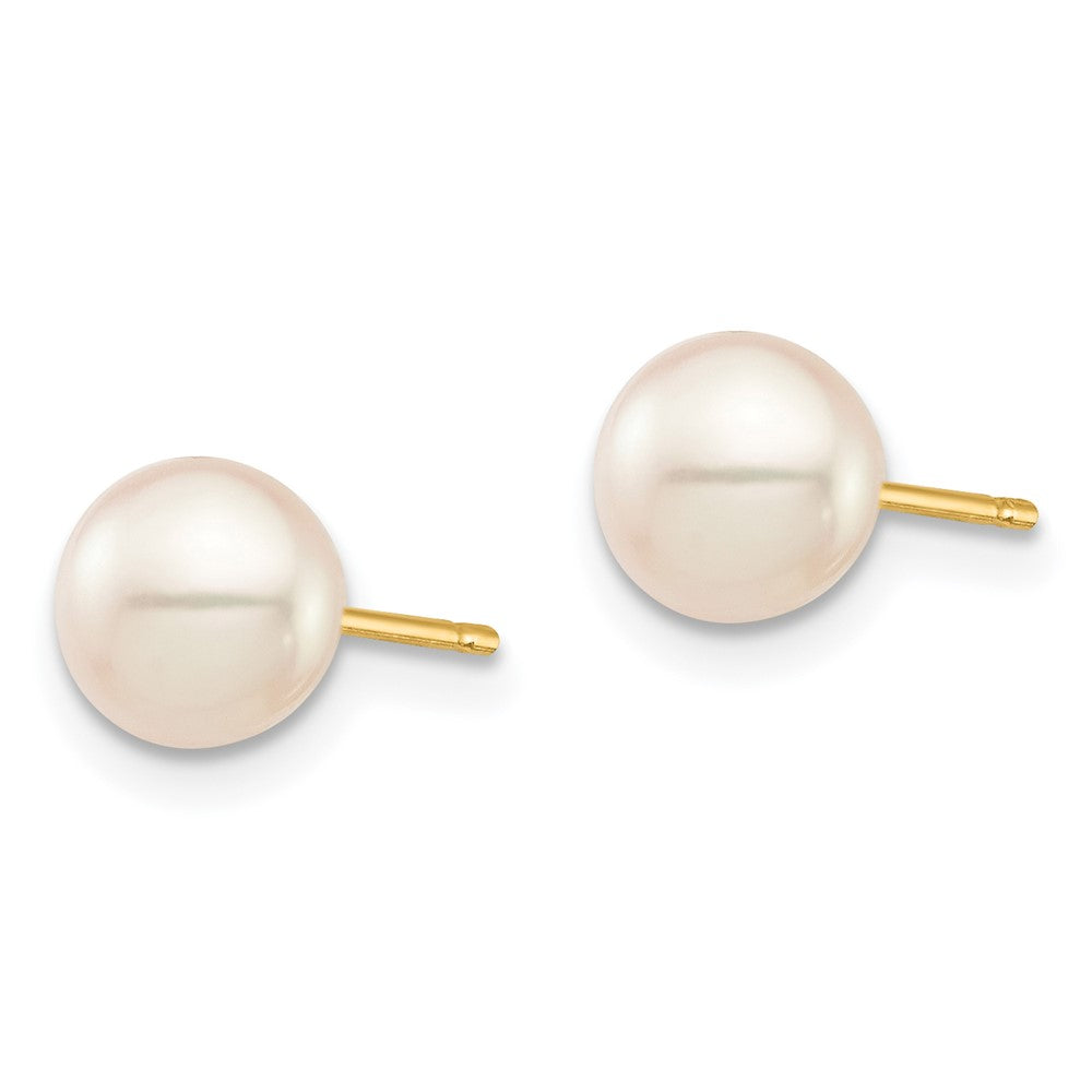 14k Madi K 6- White Round Freshwater Cultured Pearl Post Earrings with Silicone Backs