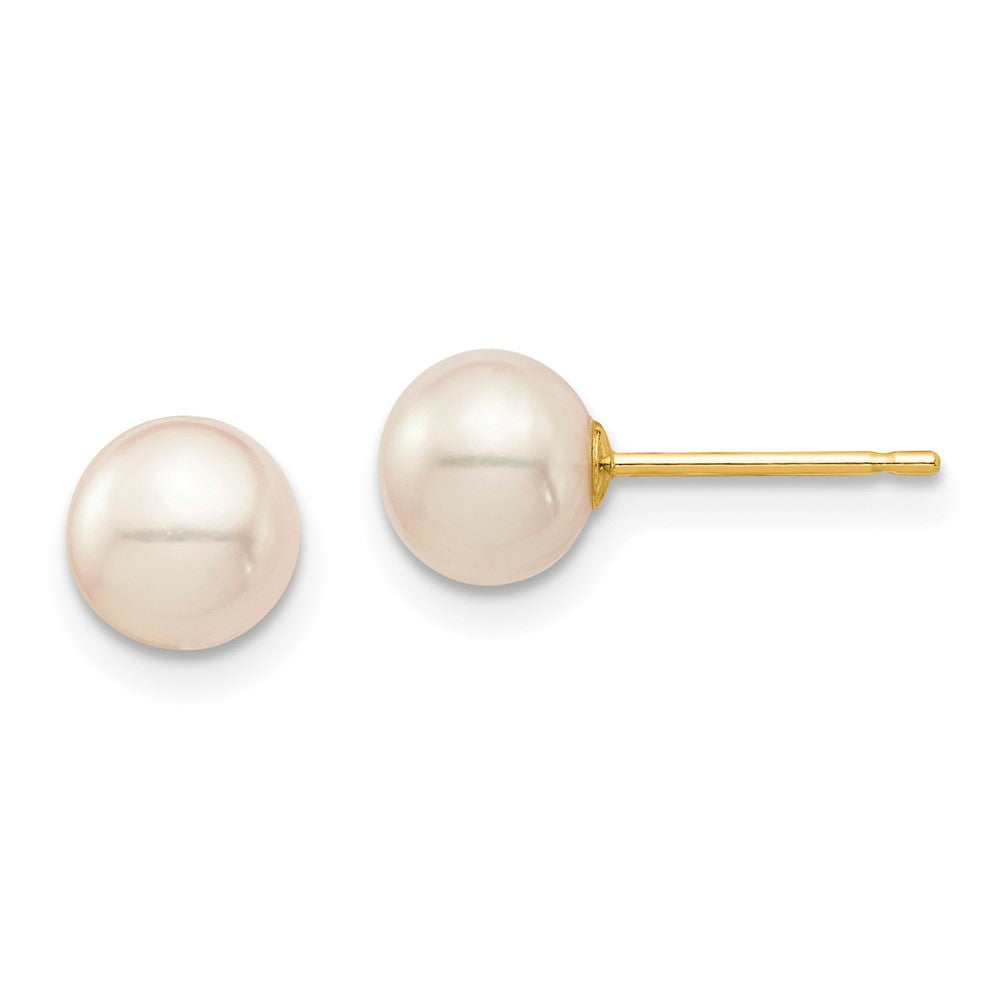 14k Madi K 6- White Round Freshwater Cultured Pearl Post Earrings with Silicone Backs