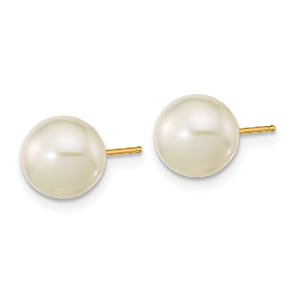 14k Madi K 7- White Round Freshwater Cultured Pearl Post Earrings with Silicone Backs